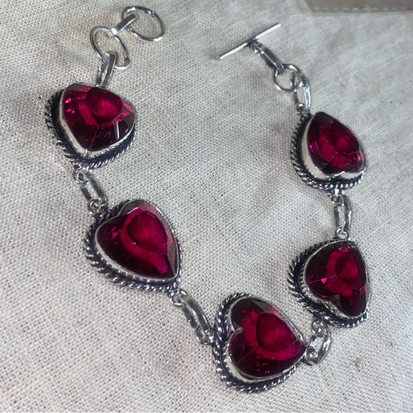 Raspberry Red Quartz heart multi-gem handcrafted Bracelet - Picture 7 of 12